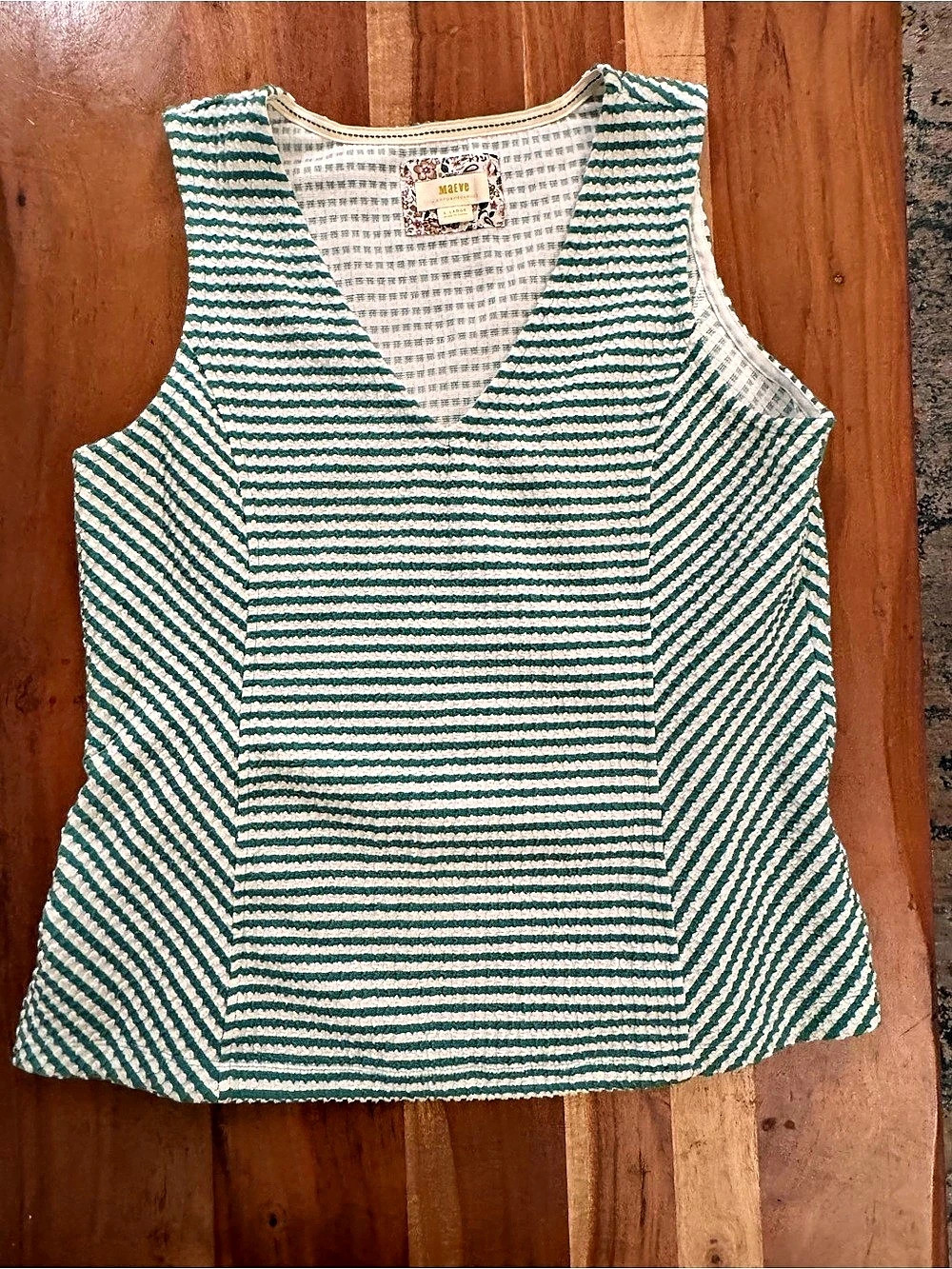 Maeve Franconia Striped V-Neck Tank Top Green & White XL